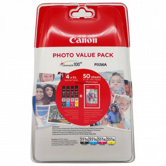 CANON INK CLI551XLVP BLACK, CYAN, MAGENTA YELLOW + 50 Photo Paper (10*15)- 4x333pagini*