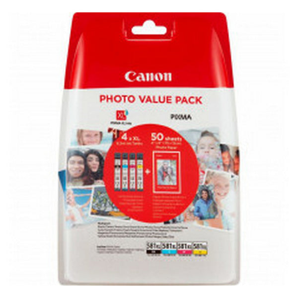 CANON INK CLI581PVP BLACK, CYAN, MAGENTA, YELLOW + HARTIE FOTO 50coli 4x6*