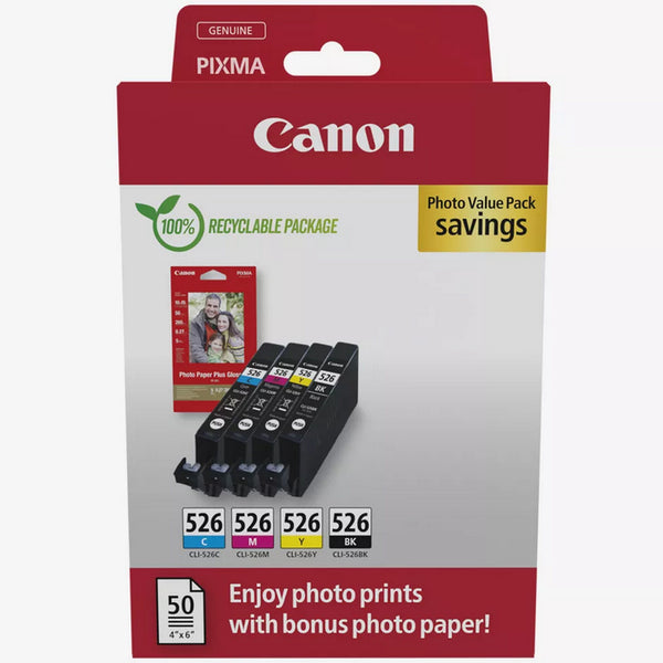 CANON INK CLI526-K4P SET 4 CARTUSE, BLACK, CYAN, MAGENTA, YELLOW + HARTIE FOTO*