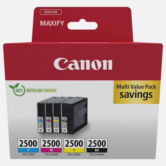 CANON INK PGI2500K4 SET 4 CARTUSE, BLACK 2500pagini, CYAN 1755pagini, MAGENTA 1295pagini, YELLOW 1520pagini*