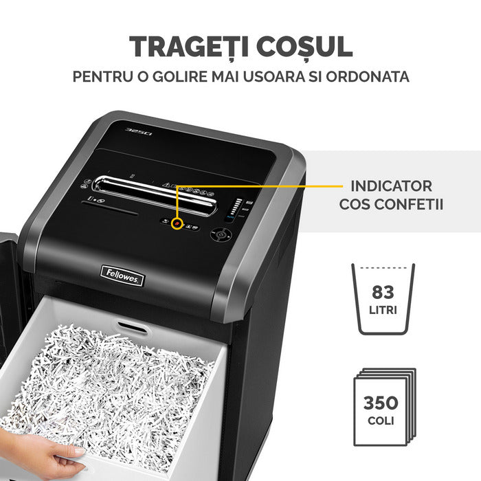 DISTRUGATOR DOCUMENTE FELLOWES 325i STRIP-CUT 5.8 mm, nivel securitate 2, 24-26 coli, SAFE SENSE*