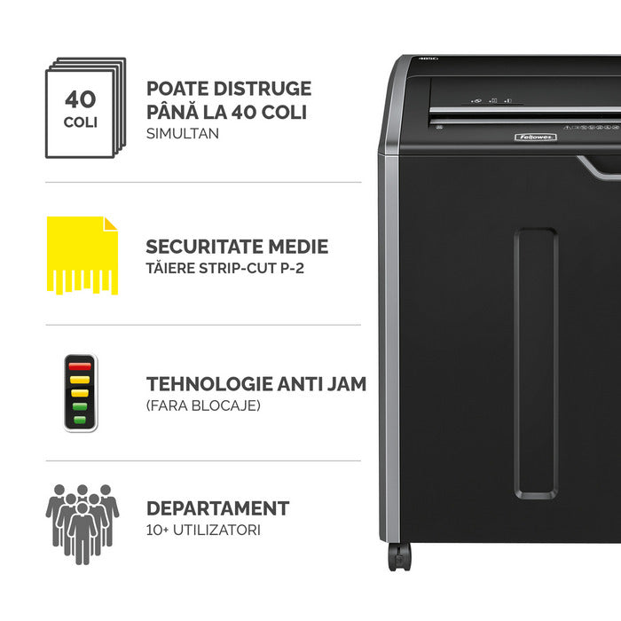 DISTRUGATOR DOCUMENTE FELLOWES 485i STRIP-CUT 5.8, nivel securitate 2, 38-40 coli, SAFE SENSE*