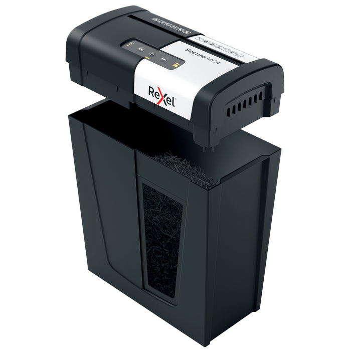 DISTRUGATOR DOCUMENTE manual REXEL SECURE MC4, P5, micro-cut, 4 coli, 14l, negru-argintiu*