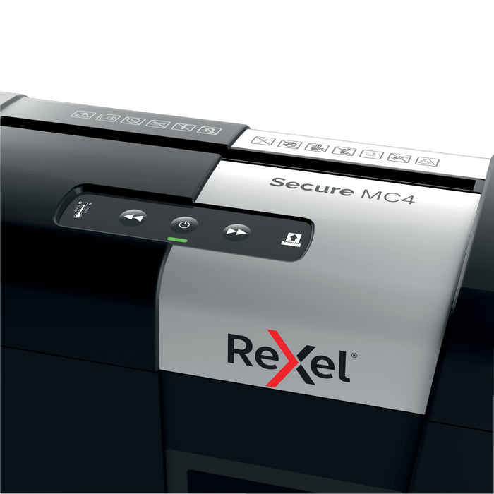 DISTRUGATOR DOCUMENTE manual REXEL SECURE MC4, P5, micro-cut, 4 coli, 14l, negru-argintiu*