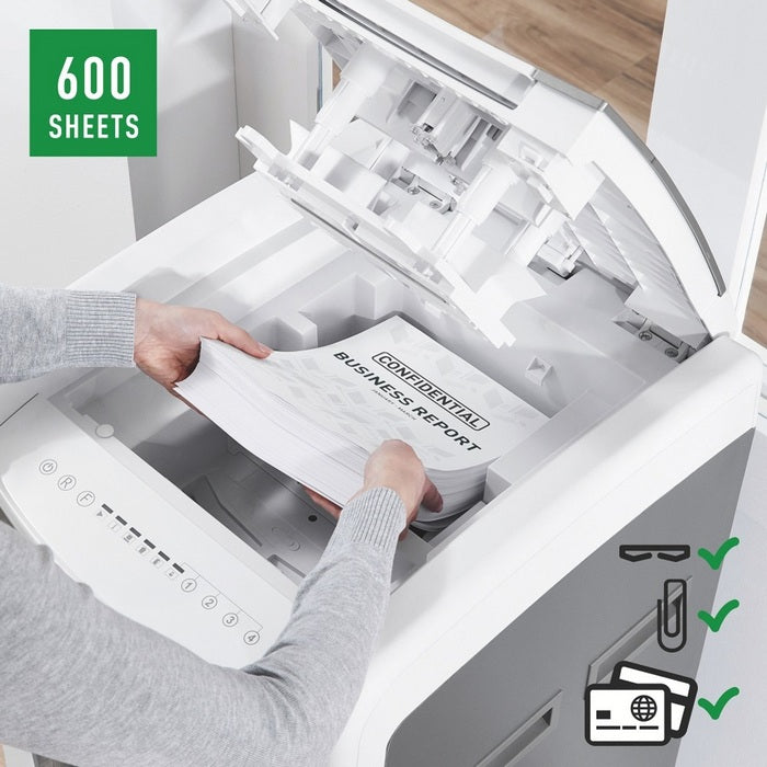DISTRUGATOR DOCUMENTE automat LEITZ IQ Office, P4, cross-cut (confeti) 4 x 36 mm, alb-gri, 600 coli*