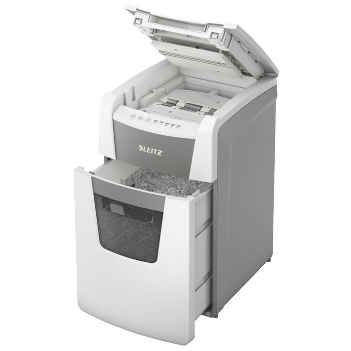 DISTRUGATOR DOCUMENTE automat LEITZ IQ Office, P5, micro-cut (particule) 2 x 15 mm, alb-gri, 150 coli*