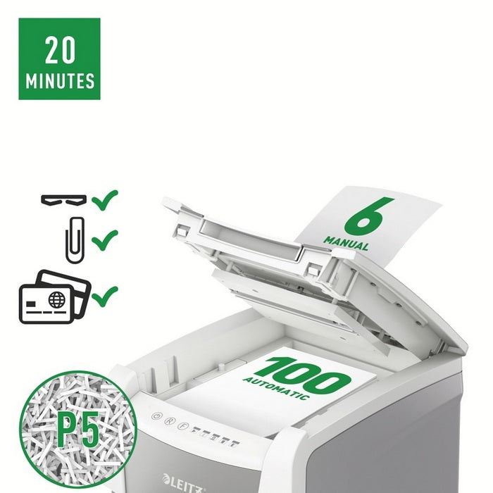 DISTRUGATOR DOCUMENTE automat LEITZ IQ Small Office, P5, micro-cut (particule) 2 x 15 mm, alb-gri, 100 coli*