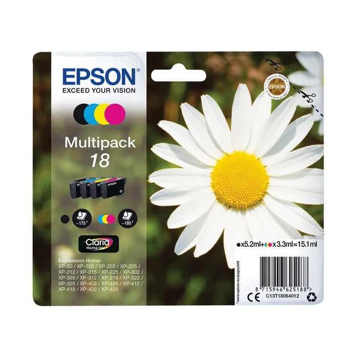 EPSON INK C13T18064012 BLACK - 5,2ml, CYAN, MAGENTA, YELLOW, 3x3,3ml*