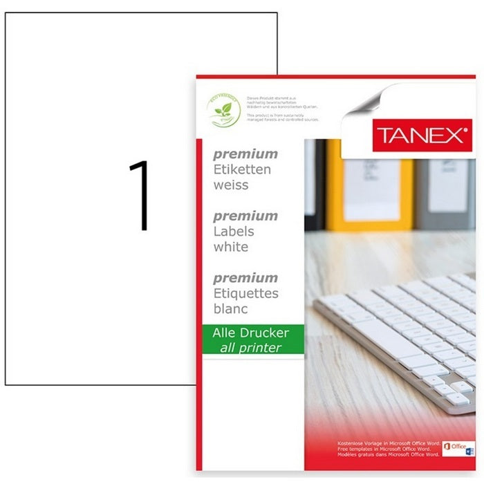 ETICHETE ADEZIVE POLYESTER ALBE, format A4, TANEX, 25 coli/top