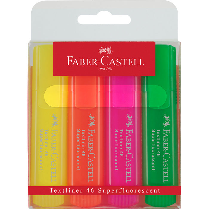 TEXTMARKER (EVIDENTIATOR) FABER-CASTELL 1546 SUPER FLUO, set 4 buc, PROMO BackToSchool*