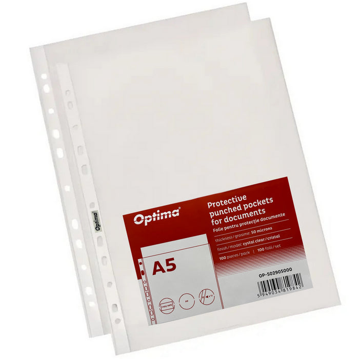 FOLIE DOCUMENTE A5 Optima Classic, 50 microni, set 100 buc, cristal