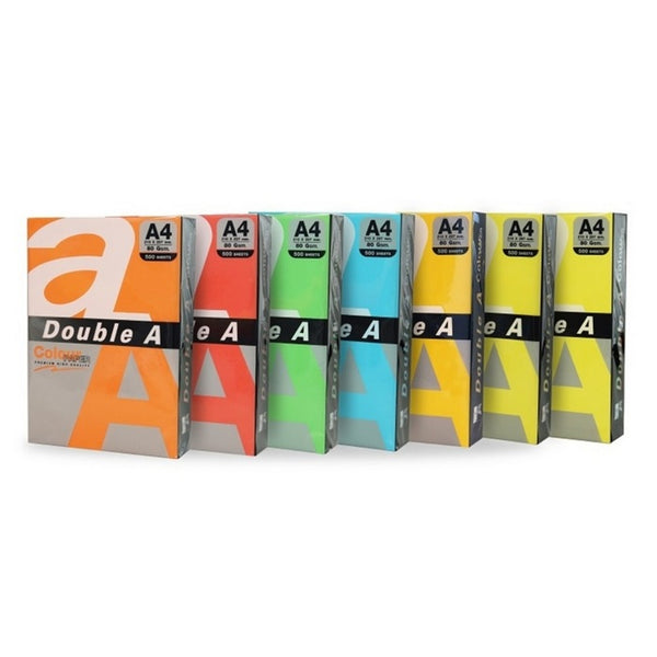 HARTIE COLOR A4 80gr, Double A, MIX 5 culori NEON, 100 coli/top, PROMO BackToSchool*