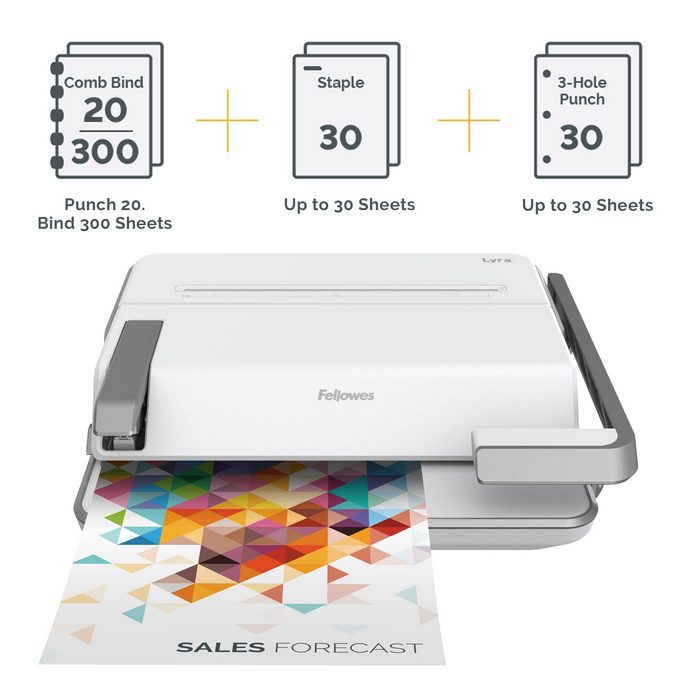MASINA DE INDOSARIAT FELLOWES LYRA 3 IN 1, maxim 300 coli, inele max 38 mm*