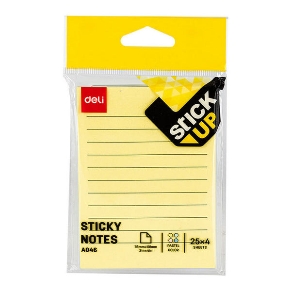 NOTES ADEZIV DELI 76 x 101mm, DLEA046, 4 x 25 file/set R-V-G-A liniat