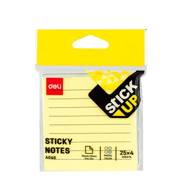 NOTES ADEZIV DELI 76 x 76mm, DLEA045, 4 x 25 file/set R-V-G-A liniat
