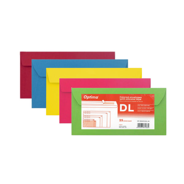 PLIC COLOR DL, 110 x 220 mm, SILICONIC, Optima, pachet 25 buc, color mix (5 culori x 5 buc)