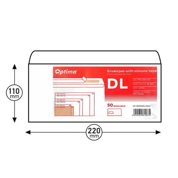 PLIC DL, 110 x 220 mm, SILICONIC, ALB, Optima, pachet 50 buc, FEREASTRA STANGA