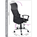 SCAUN de birou Office Products Corfu, brate metalice, rotile, mesh textil/piele ecologica, NEGRU*