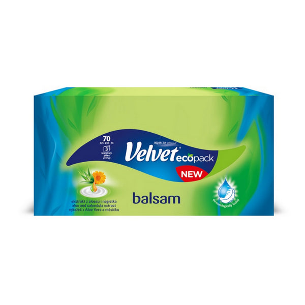 SERVETELE HARTIE LA CUTIE VELVET Balm, 3 straturi, cutie 70 bucati, extract de aloe vera si calendula