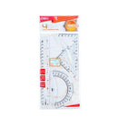 SET GEOMETRIE 4 PIESE (rigla 20 cm, echer 11 cm + 8 cm, raportor 12 cm) PLASTIC TRANSPARENT DELI