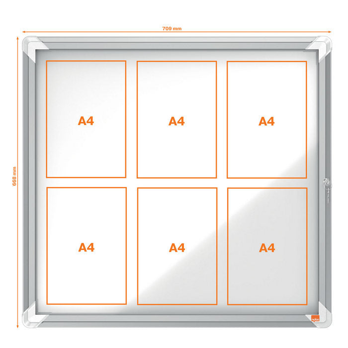 AVIZIER MAGNETIC NOBO CARCASA pt. EXTERIOR METALICA, 6 x A4, 69,2 x 75,2 cm*