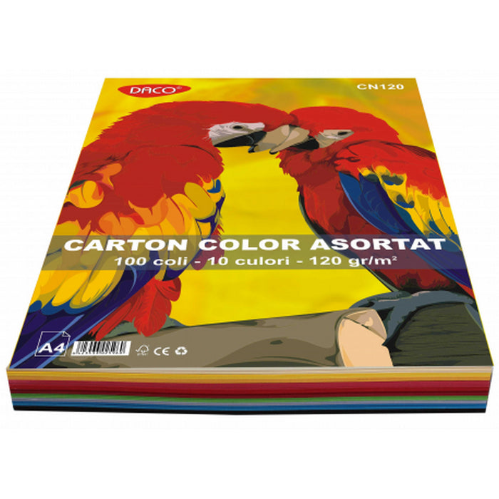 CARTON COLOR A4 DACO CN120, 120gr/mp, MIX 10 culori, 100 coli/top
