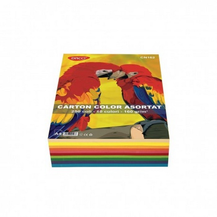 CARTON COLOR A4 DACO CN162, 160gr/mp, MIX 10 culori, 250 coli/top