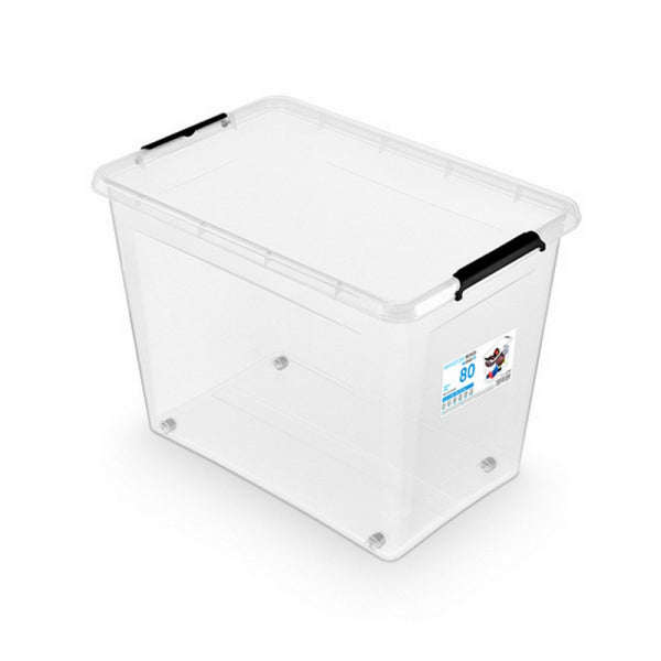 CONTAINER PLASTIC ORPLAST Simple box cu capac, transparent, 80 litri, cu rotile