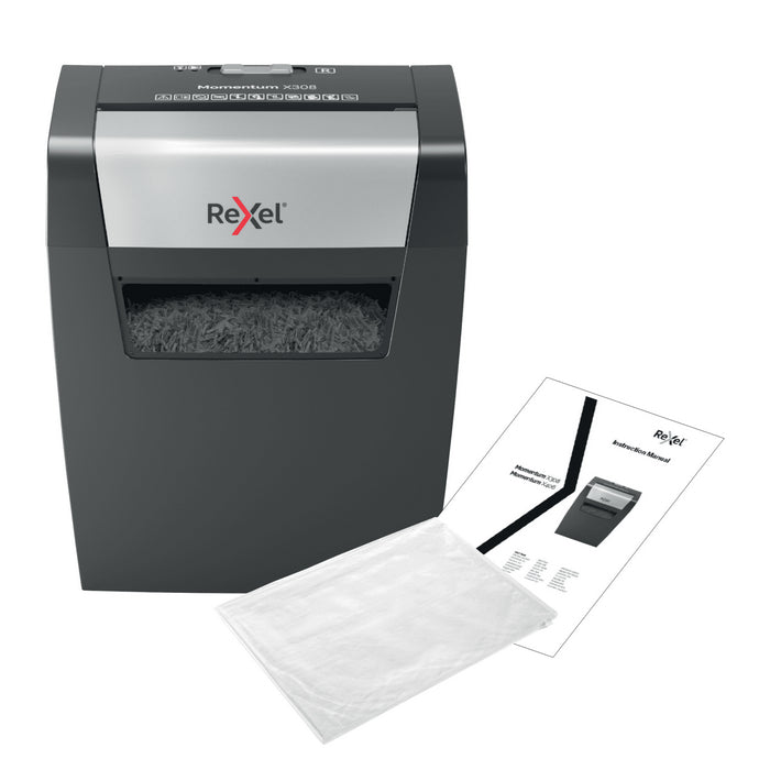 DISTRUGATOR DOCUMENTE manual REXEL MOMENTUM X308, P3, cross-cut (confeti), 8 coli, cos 15l, negru*