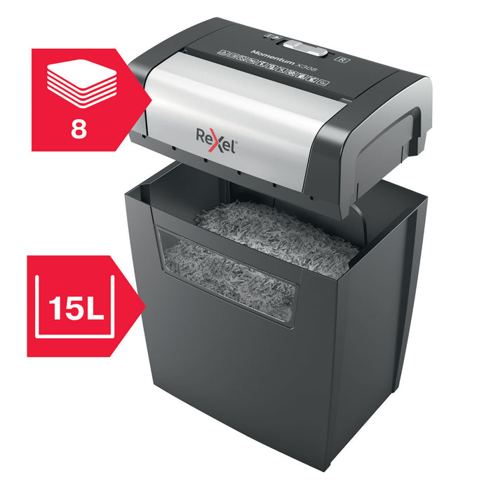 DISTRUGATOR DOCUMENTE manual REXEL MOMENTUM X308, P3, cross-cut (confeti), 8 coli, cos 15l, negru*