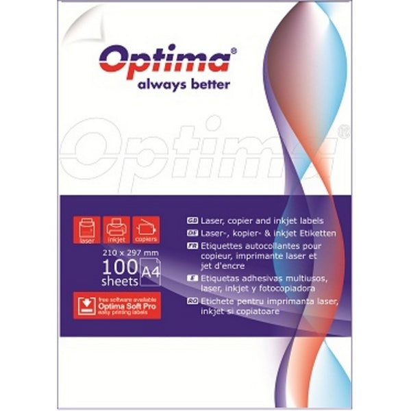 ETICHETE ADEZIVE ALBE OPTIMA, A4, ROTUNDE, 100 coli/top