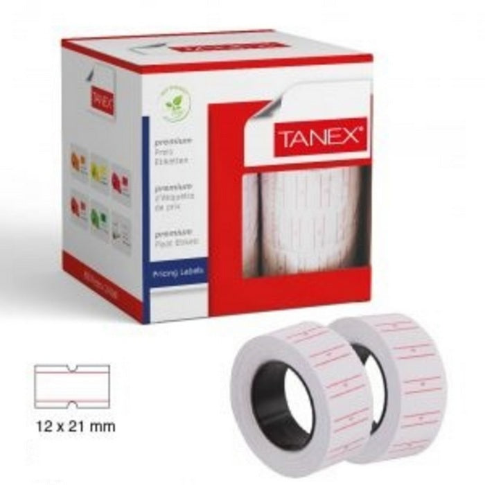 ETICHETE PRET ALBE TANEX 21 x 12 mm, adeziv permanent, 800 buc/rola, 6 role/set