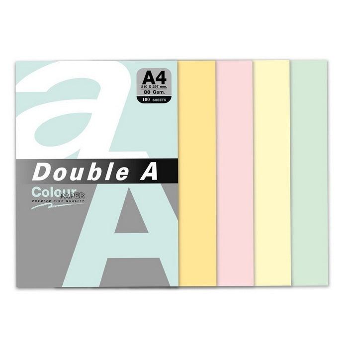 HARTIE COLOR A4 80gr, Double A, MIX 5 culori PASTEL, 100 coli/top*