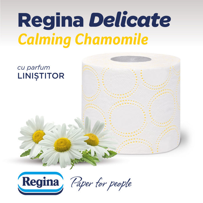 HARTIE IGIENICA ALBA REGINA DELICATE, 3 straturi, 17,6 m, pachet 8 role, Camomilla