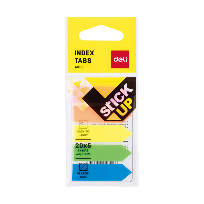 INDEX ADEZIV DELI 12 x 43 mm, DLEA10602, NEON, PLASTIC, 5 x 20 file/set