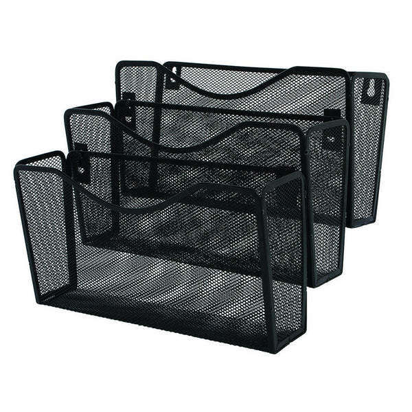 SUPORT pentru REVISTE SI PLIANTE, de PERETE, 3 buc/set, din PLASA METALICA, MESH Black