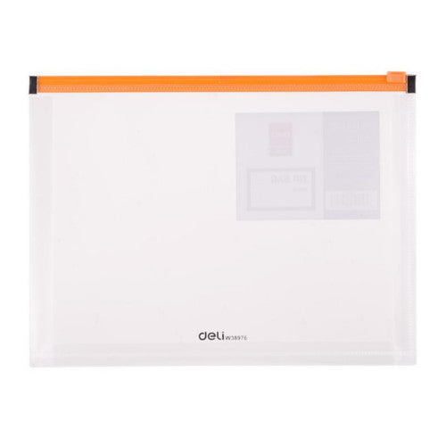 MAPA PLASTIC A4 DELI ZIP, cu FERMOAR si BURDUF, CULORI ASORTATE MIXATE