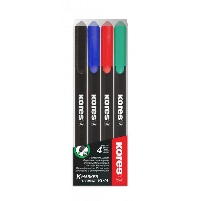 MARKER PERMANENT KORES, 1mm, set 4 culori - scriere 1,00 mm