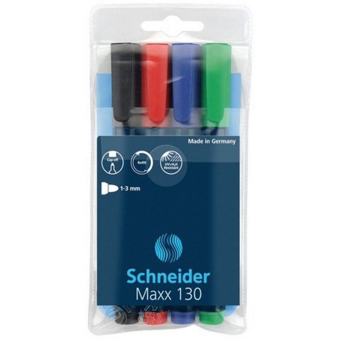 MARKER PERMANENT SCHNEIDER 130, set 4 culori - scriere 1,00-3,00 mm