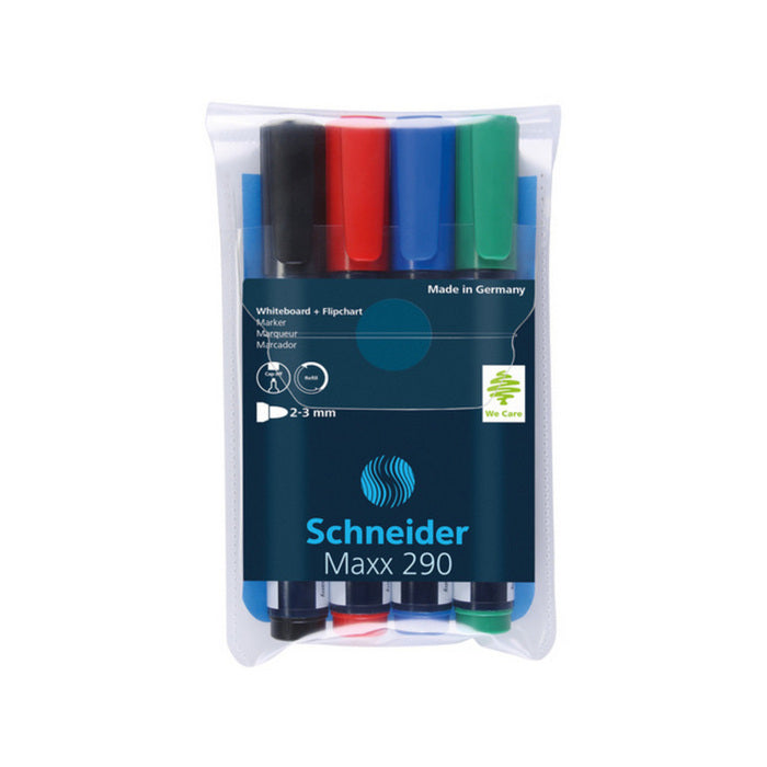 MARKER WHITEBOARD+FLIPCHART SCHNEIDER 290, set 4 culori - scriere 1,00-3,00 mm