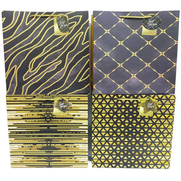 PUNGA CADOURI GIFT BAGS, carton embosat, design Black/Gold, 32 x 26 x 10 cm, modele asortate*
