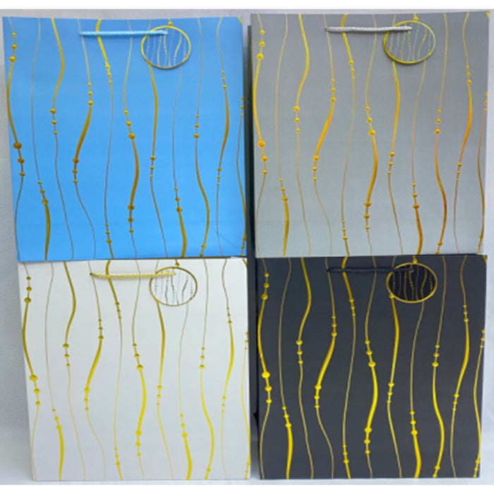 PUNGA CADOURI GIFT BAGS, carton embosat, design Gold Stripes, 32 x 26 x 10 cm, modele asortate*
