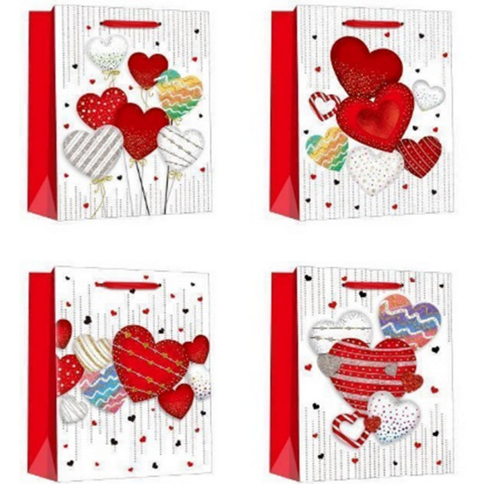 PUNGA CADOURI GIFT BAGS, carton glitter 210 gr, design Red Heart, 18 x 23 x 10 cm, modele asortate*