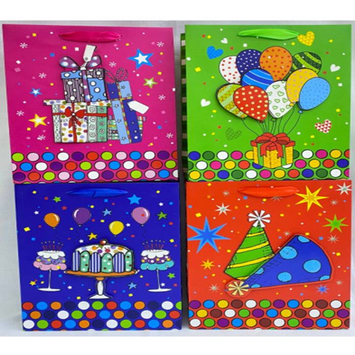 PUNGA CADOURI GIFT BAGS, carton glitter 3D, design Birthday, 32 x 26 x 10 cm, modele asortate*