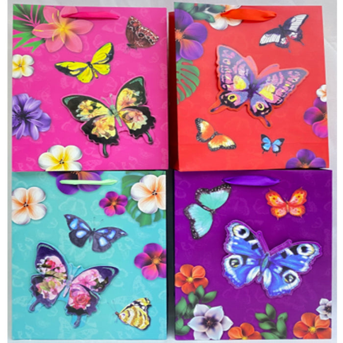 PUNGA CADOURI GIFT BAGS, carton glitter 3D, design Butterfly, 40 x 30 x 12 cm, modele asortate*