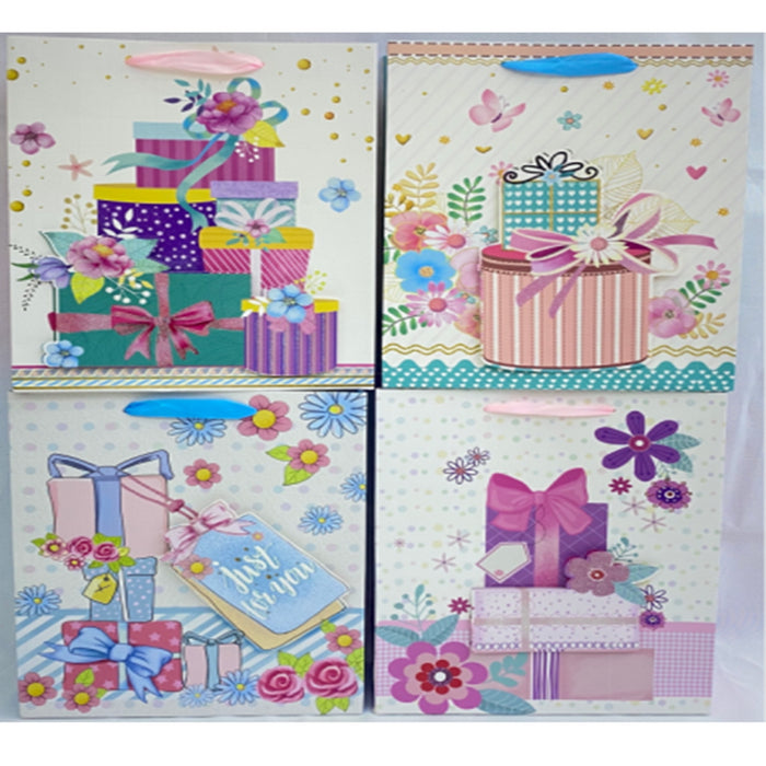 PUNGA CADOURI GIFT BAGS, carton glitter 3D, design Present, 32 x 26 x 10 cm, modele asortate*