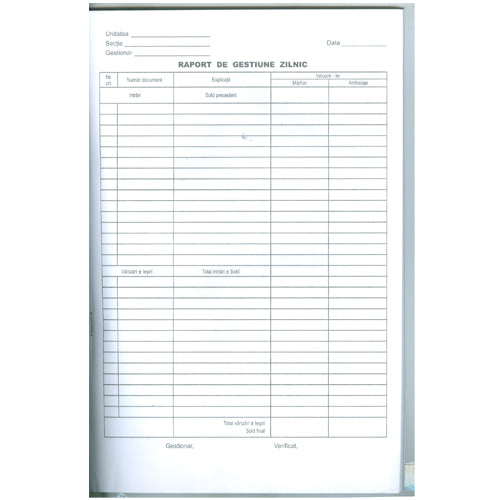 RAPORT DE GESTIUNE ZILNIC, OFFSET, A4, 100 file/carnet