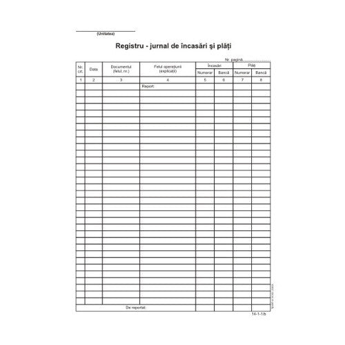 REGISTRU JURNAL DE INCASARI SI PLATI, OFFSET, A4, COPERTA DUPLEX, 100 file/carnet