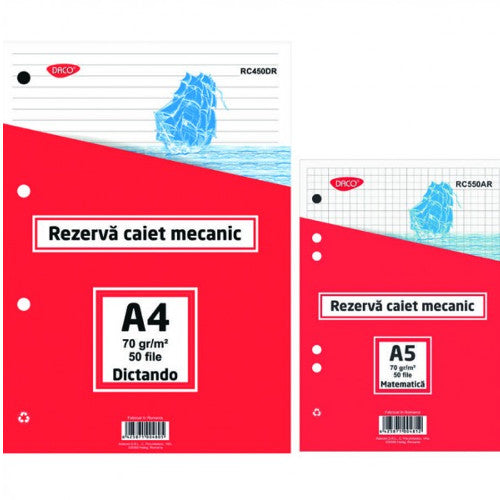 REZERVA CAIET MECANIC A5 DACO, set 50 file