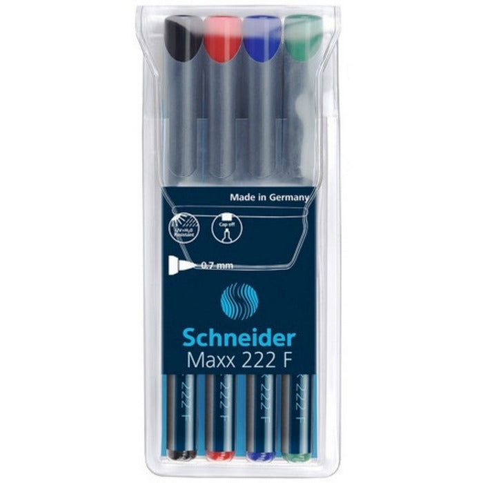 MARKER OHP PERMANENT SCHNEIDER, set 4 culori, scriere de la 0,40 mm la 1,00 mm